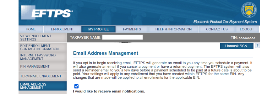 EFTPS Email Activation instructions